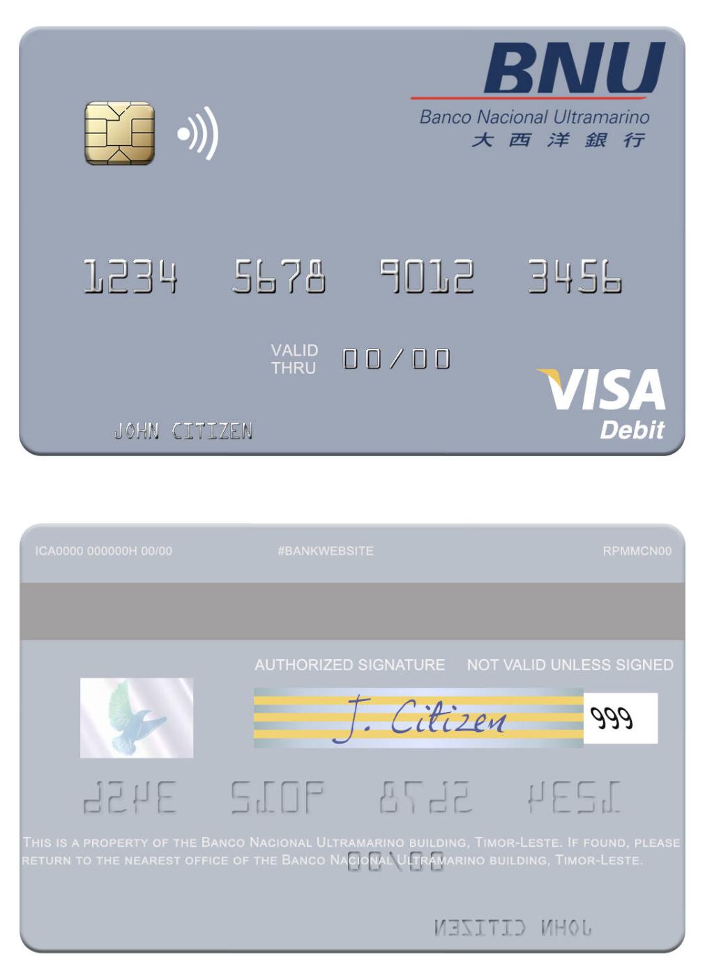 Timor-Leste Banco Nacional Ultramarino building visa debit card